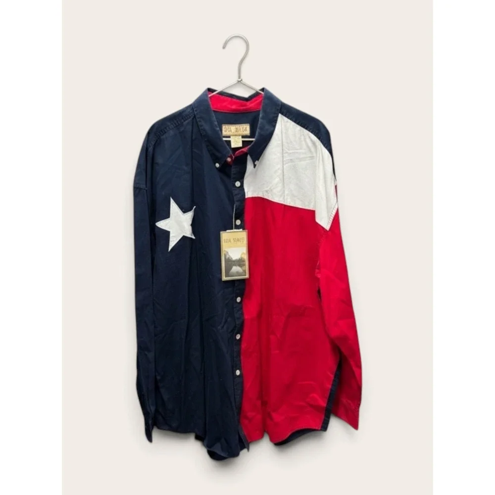 Sun River Mens Texas Flag Button Down Shirt XXL Long Sleeve Cotton Lone Star NWT